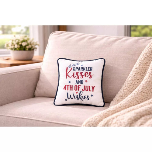 C&F Home Patriotic "Sparkler Kisses & 4Th of July Kisses" Embroidered Mini Square Accent Pillow, 10" X 10"