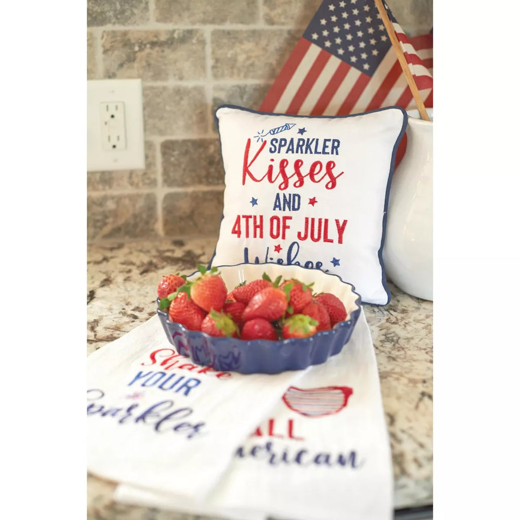 C&F Home Patriotic "Sparkler Kisses & 4Th of July Kisses" Embroidered Mini Square Accent Pillow, 10" X 10"