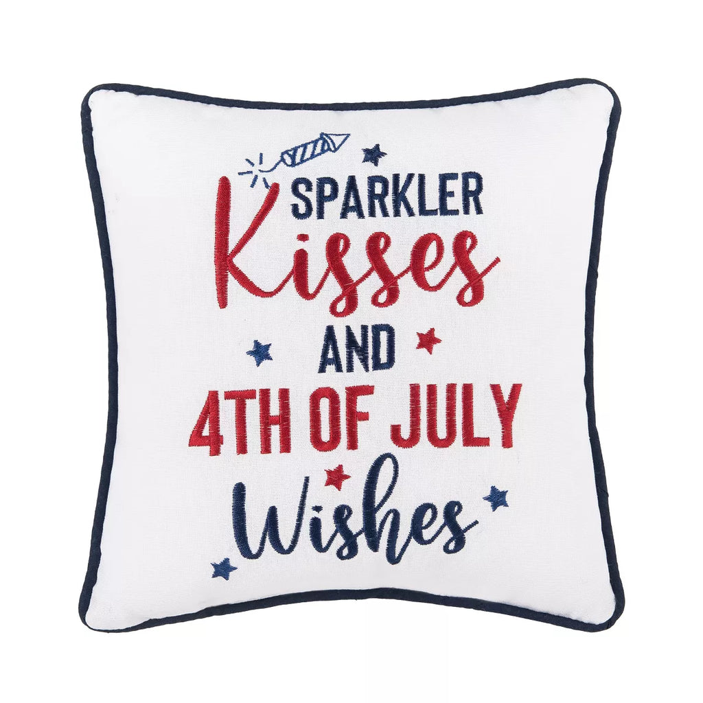 C&F Home Patriotic "Sparkler Kisses & 4Th of July Kisses" Embroidered Mini Square Accent Pillow, 10" X 10"