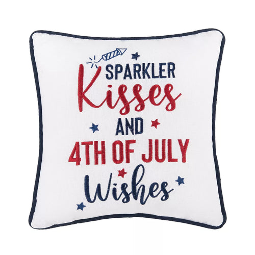 C&F Home Patriotic "Sparkler Kisses & 4Th of July Kisses" Embroidered Mini Square Accent Pillow, 10" X 10"