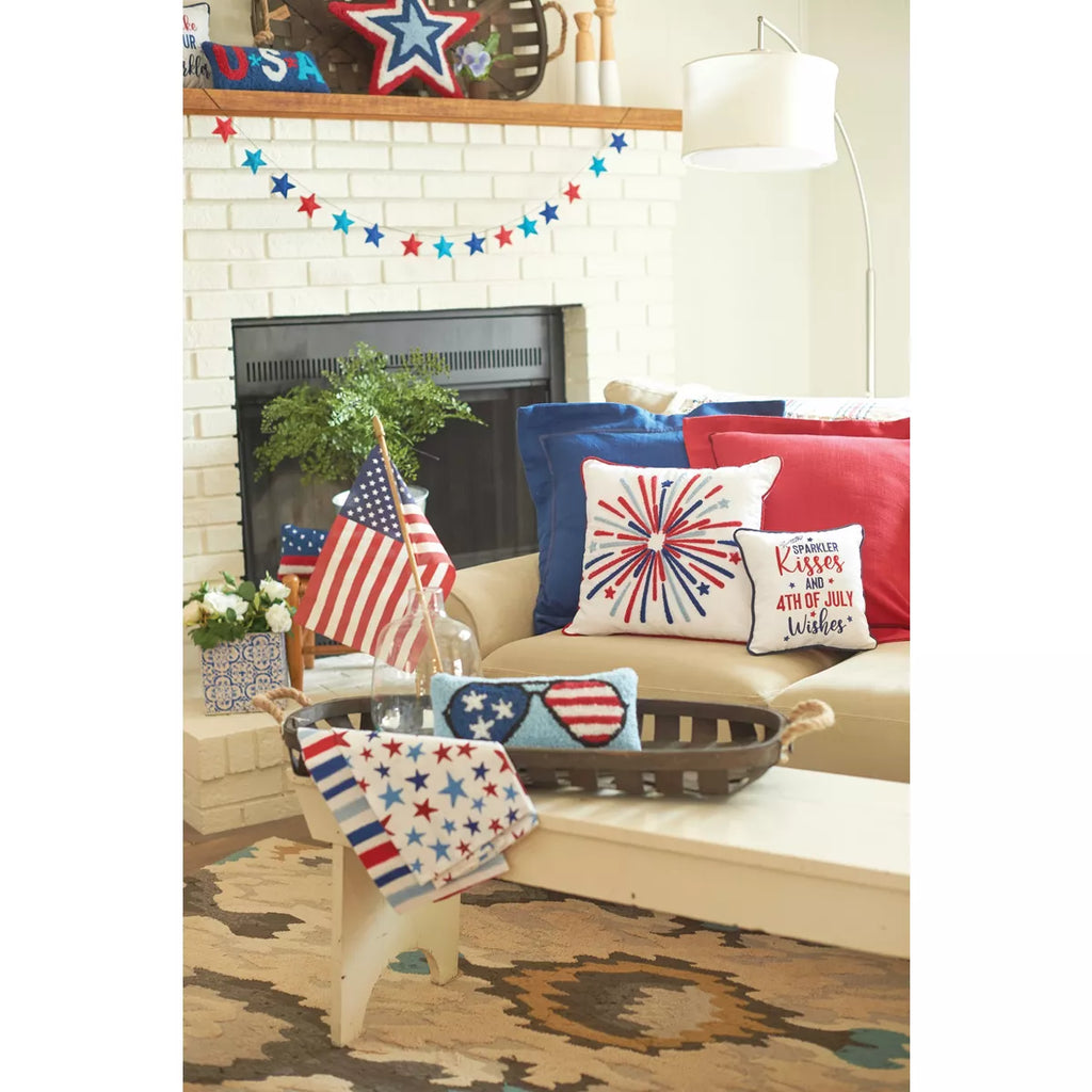 C&F Home Patriotic "Sparkler Kisses & 4Th of July Kisses" Embroidered Mini Square Accent Pillow, 10" X 10"