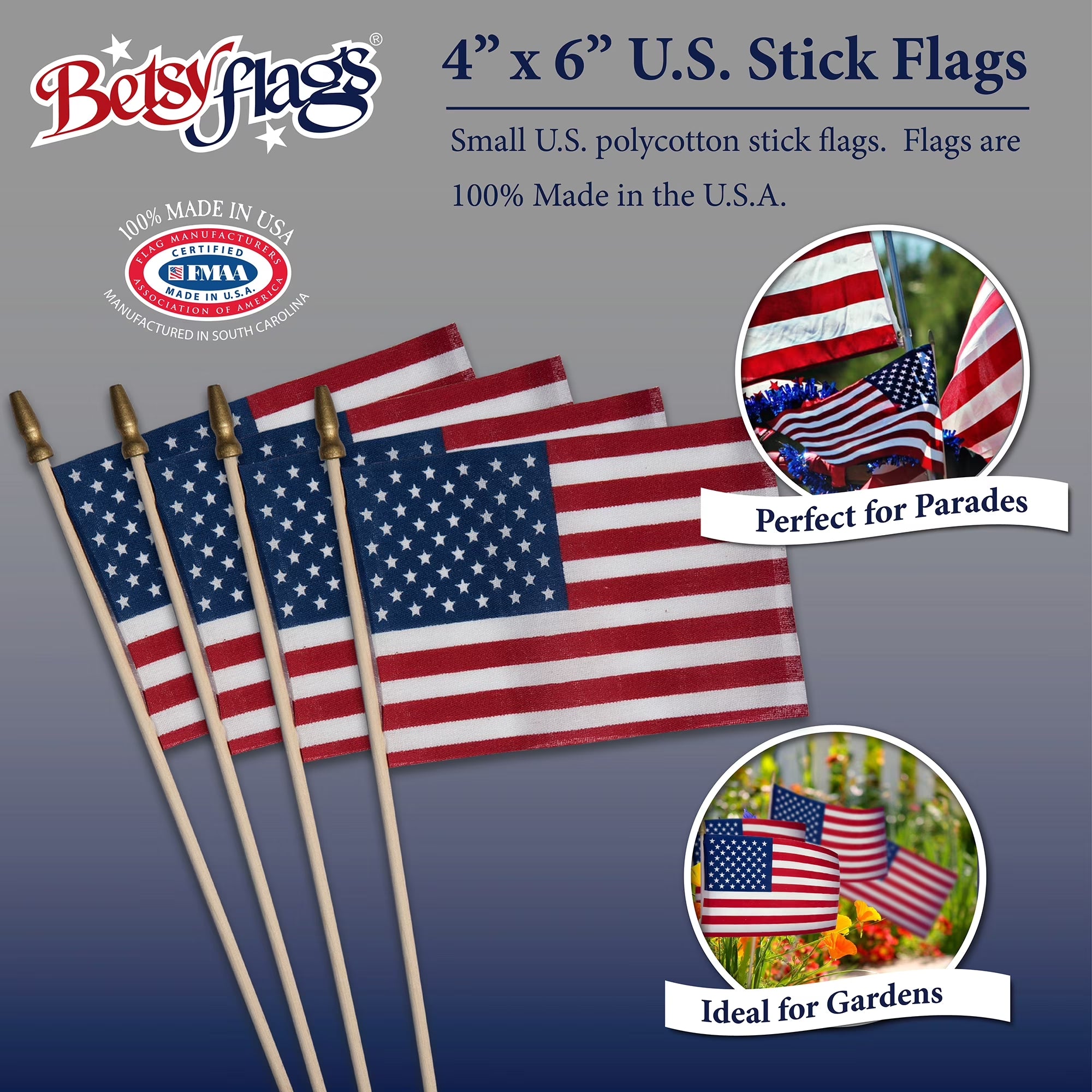 (2 Pack) 4X6In Polycotton  US Stick Flags 4-Pack