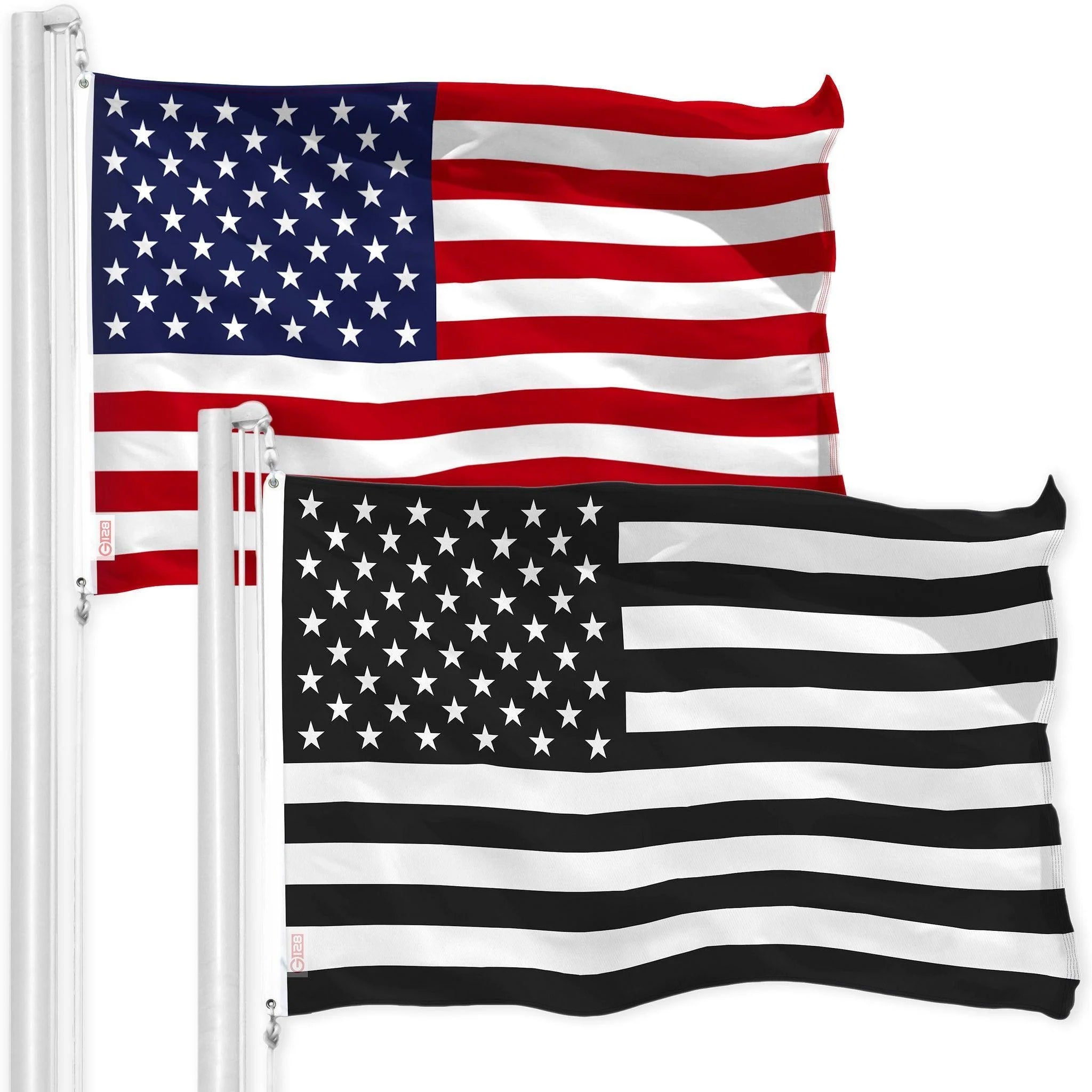 G128 Combo Pack: American USA Flag & American USA Black and White Flag 3X5 Ft Printed 150D Polyester
